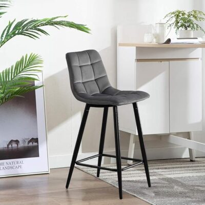 QandAHome-Grey Velvet Barstool