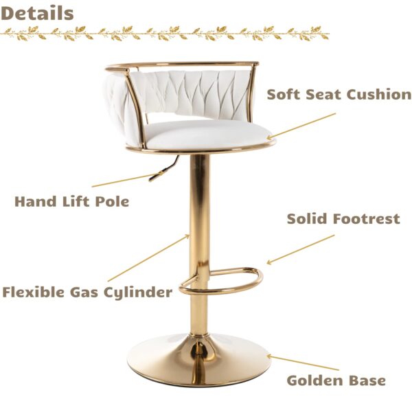 Cream White Velvet Barstool - Image 3