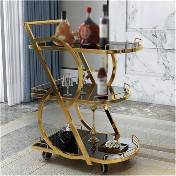3 Tier Black Gold Serving Trolley