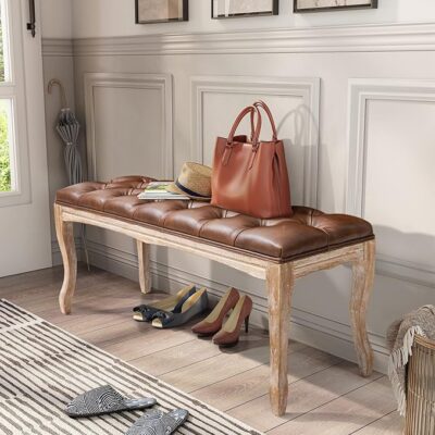 QandAHome-Genuine Leather Bedroom Bench