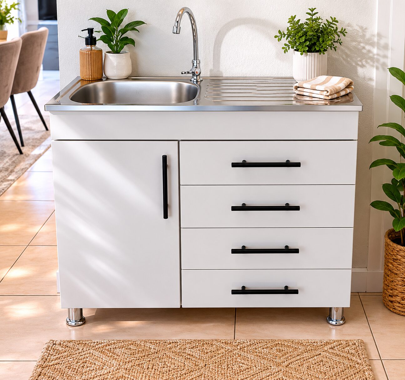 QandAHome-Kitchen Sink Unit with Stainless Steel Sink 120 cm