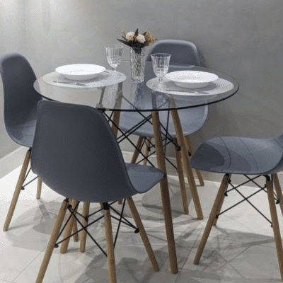 QandAHome-Julisa Clear Round Table Set (Grey)