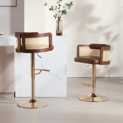QandAHome-Brown Rattan Barstool