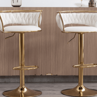QandAHome-Cream White Velvet Barstool
