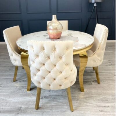 QandAHome-Oxford Round 4 Seater Marble Dining Set