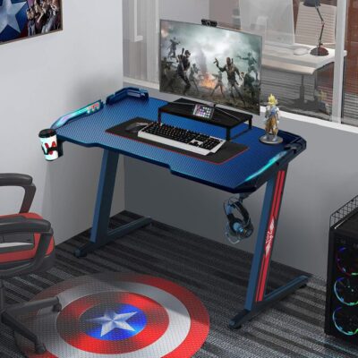 QandAHome-ESport LED Gaming Computer Study Desk - Black