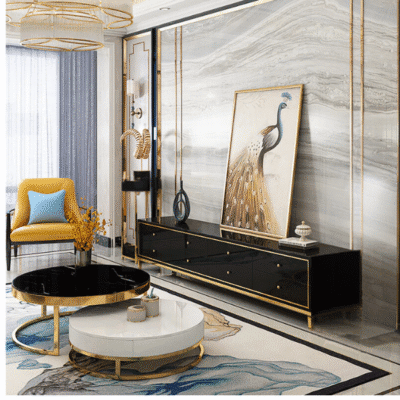 QandAHome-Modern Simple Style Wooden TV Stand+ Coffee Table (Black)