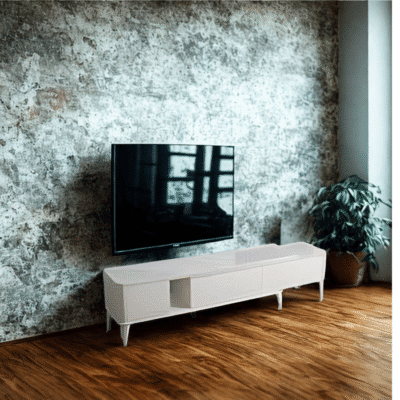QandAHome-Glossed Marble Tv Stand