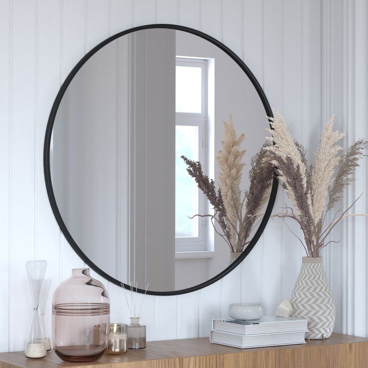 QandAHome-Galaxy 60cmX60cm round framed mirror