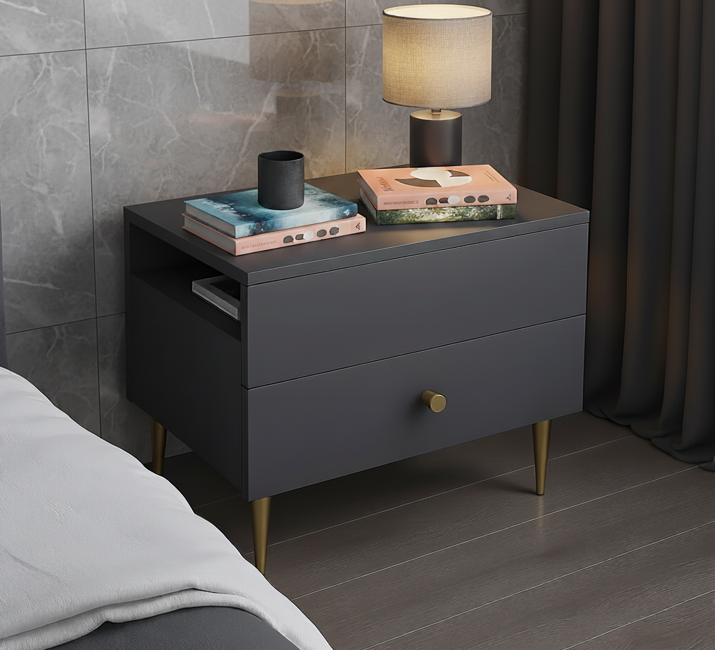 QandAHome-Midas Charcoal Grey Night stand