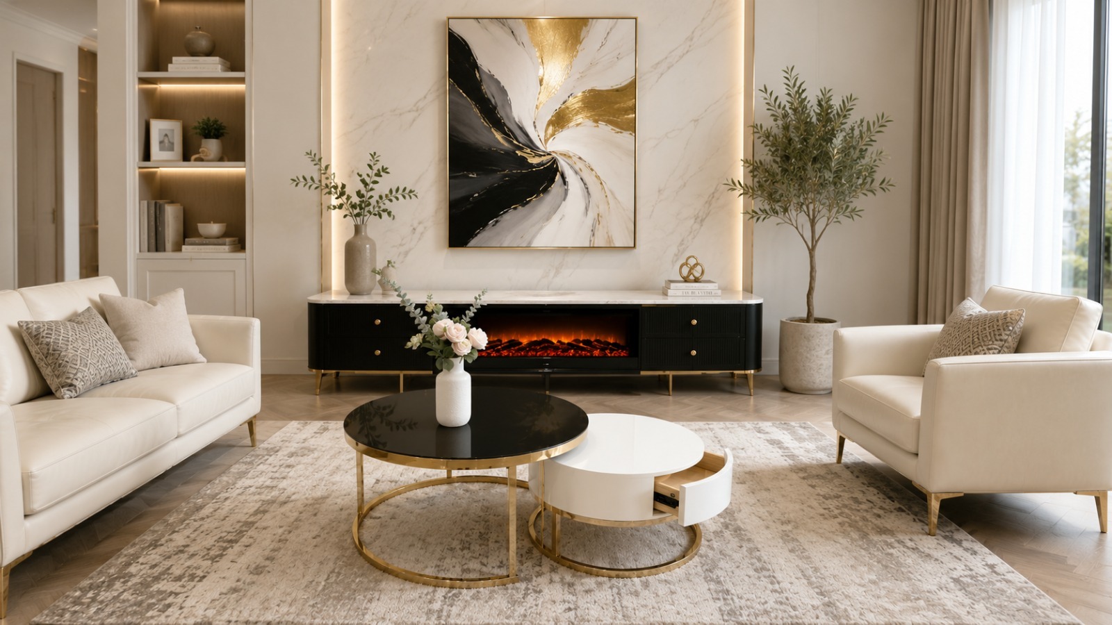 QandAHome – Noir Élysée Fireplace TV Stand