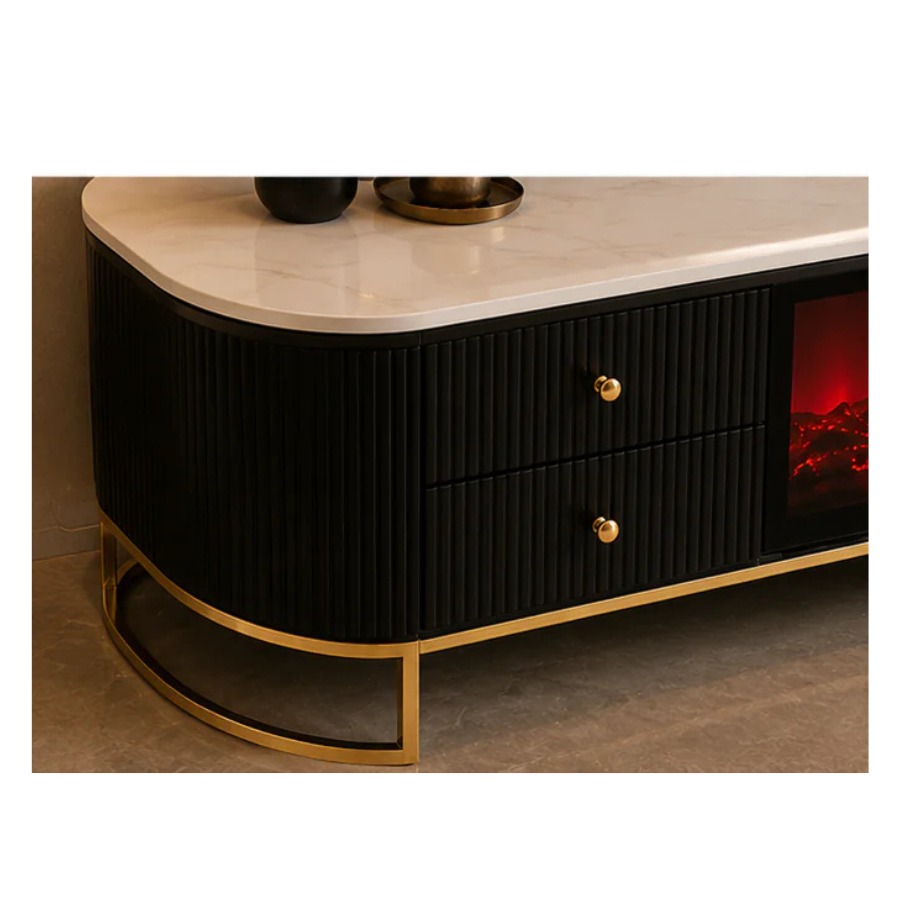 QandAHome – Noir Élysée Fireplace TV Stand - Image 4