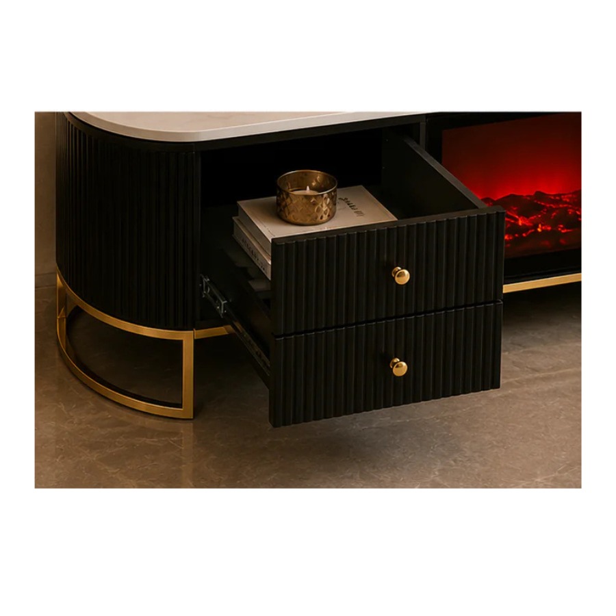 QandAHome – Noir Élysée Fireplace TV Stand - Image 3