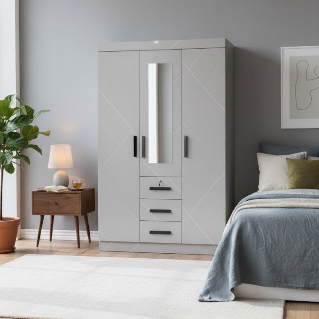 QandAHome Wade 3 Door Wardrobe and Closet