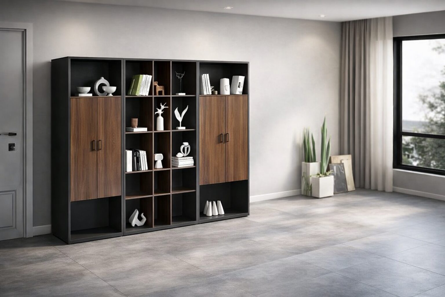 QandAHome-Simplisity Grey and Brown Office Cabnet