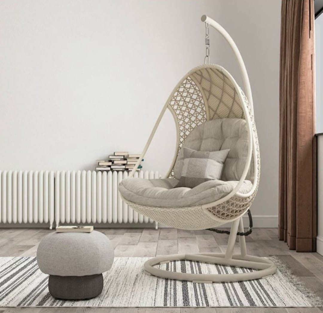 QandAHome-Alisha Rattan Hanging chair with cushion