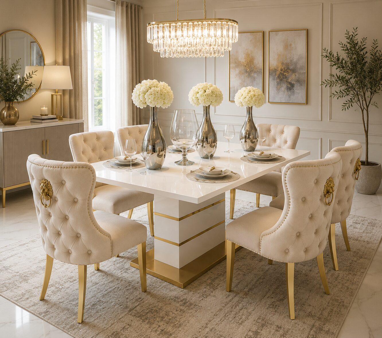 QandAHome -Sona Marble Top 6 Seater Dining Set