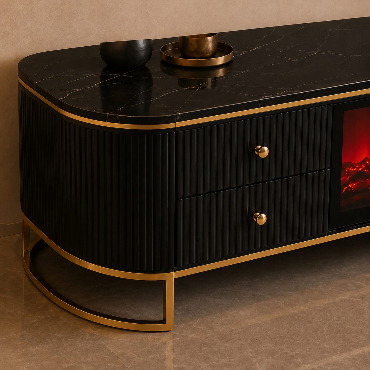 QandAHome – Noir Glow Fireplace TV Stand Set - Image 6