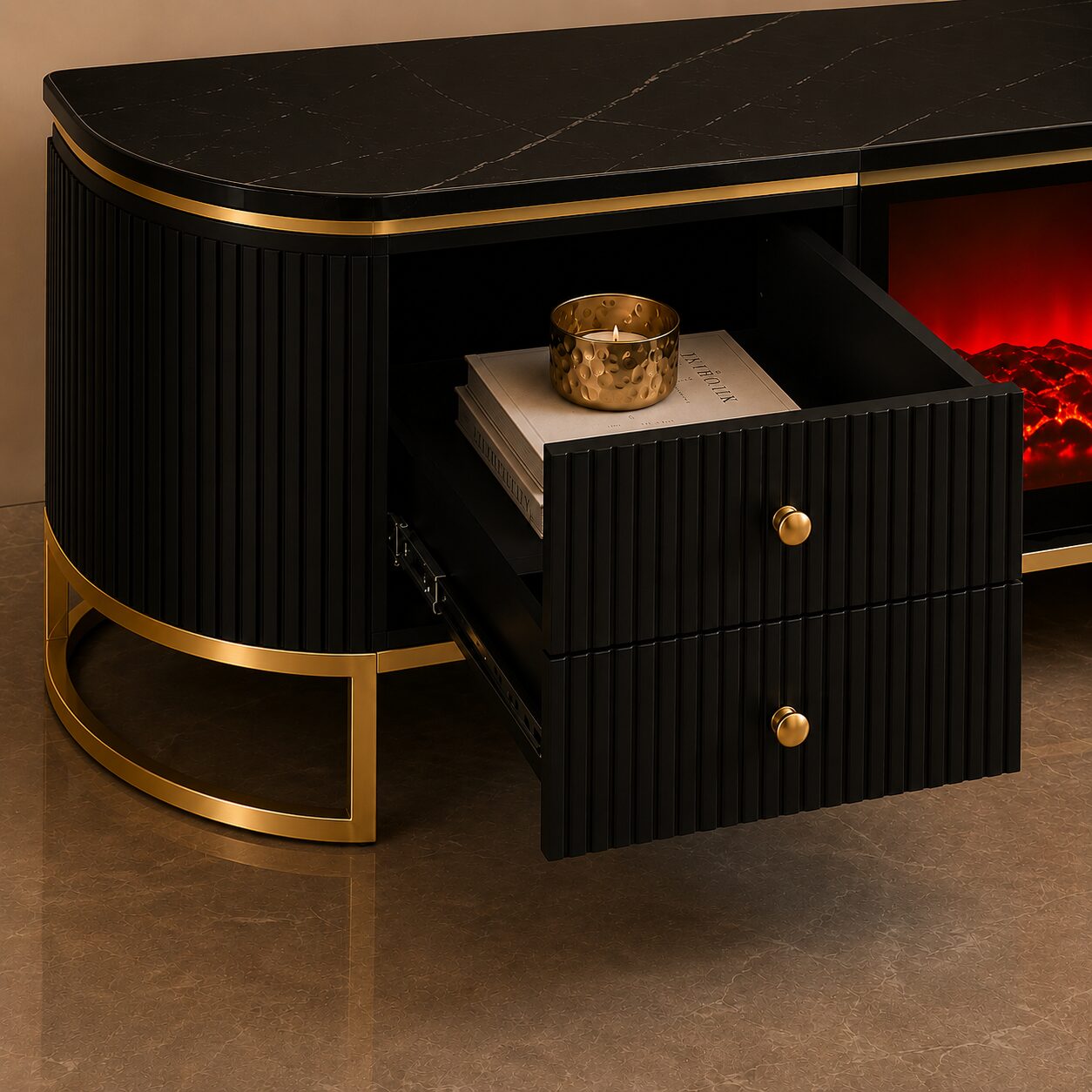 QandAHome – Noir Glow Fireplace TV Stand Set - Image 5