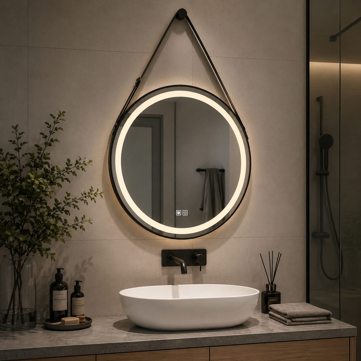 QandAHome-Sasha Round LED Bathroom Mirror