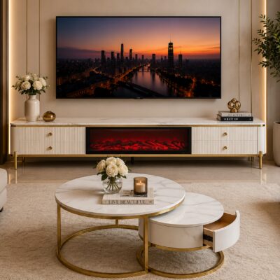 QandAHome – Aurelia Luxe Fireplace Living Set