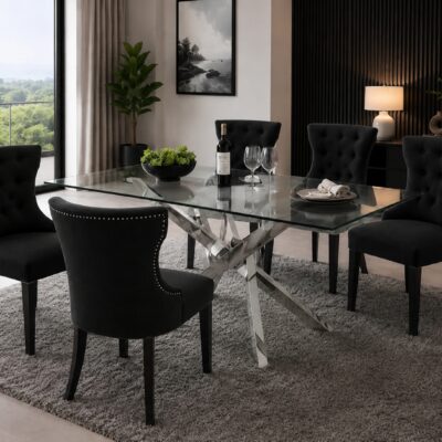 QandAHome-ACE 6 Seater Dining Set (Black)