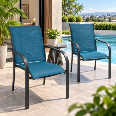 QandHome - Azure 2-Piece Outdoor Stackable Patio Chairs