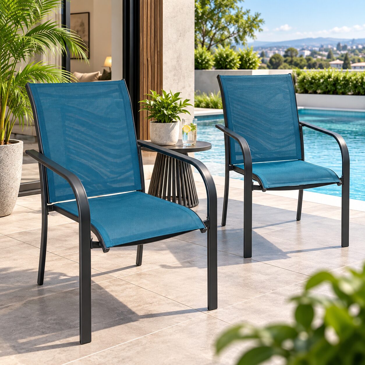 QandHome - Azure 2-Piece Outdoor Stackable Patio Chairs