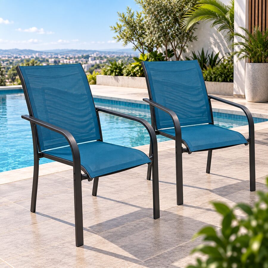 QandHome - Azure 2-Piece Outdoor Stackable Patio Chairs - Image 2