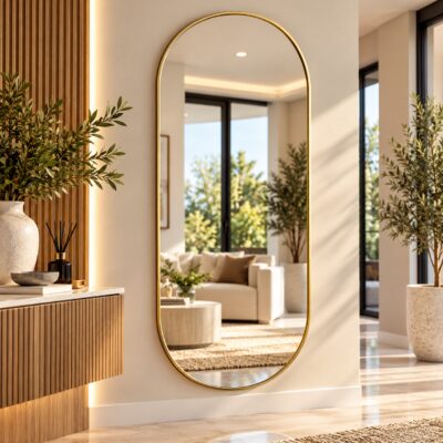 QandAHome - Celeste Gold Capsule Wall Mirror