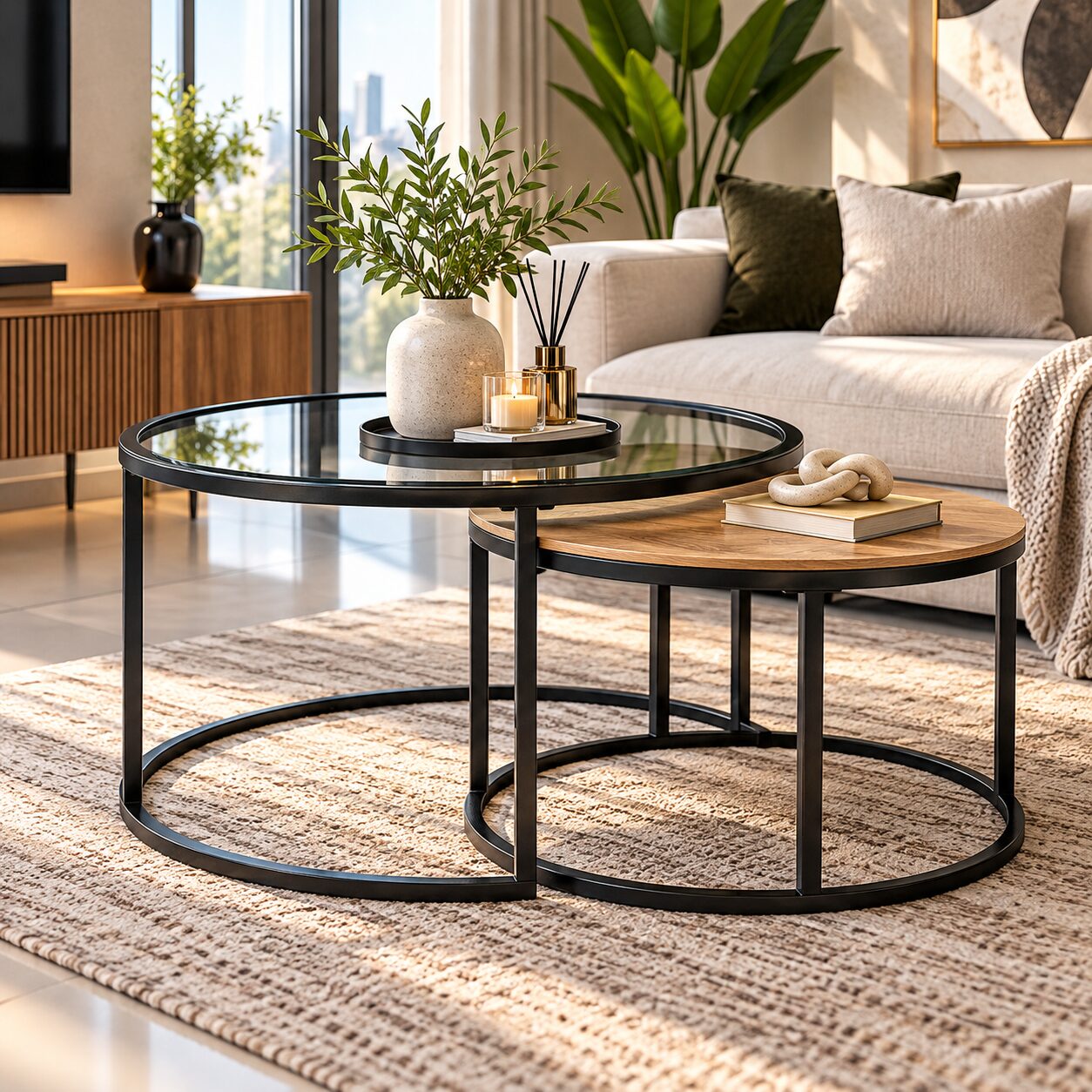 QandAHome - Oslo Round Coffee Table Set